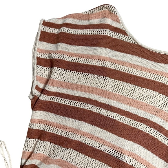 Anthropologie Brown Tan Striped Side Tie Cotton Poncho Top Womens OS - Picture 3 of 8